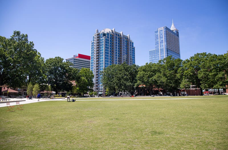grassy area of Moore Square, downtown Raleigh