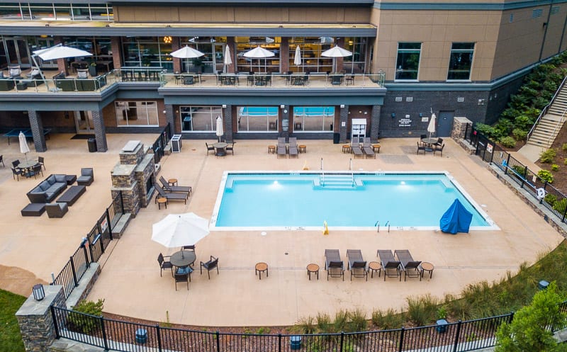 overhead view of a hotel pool