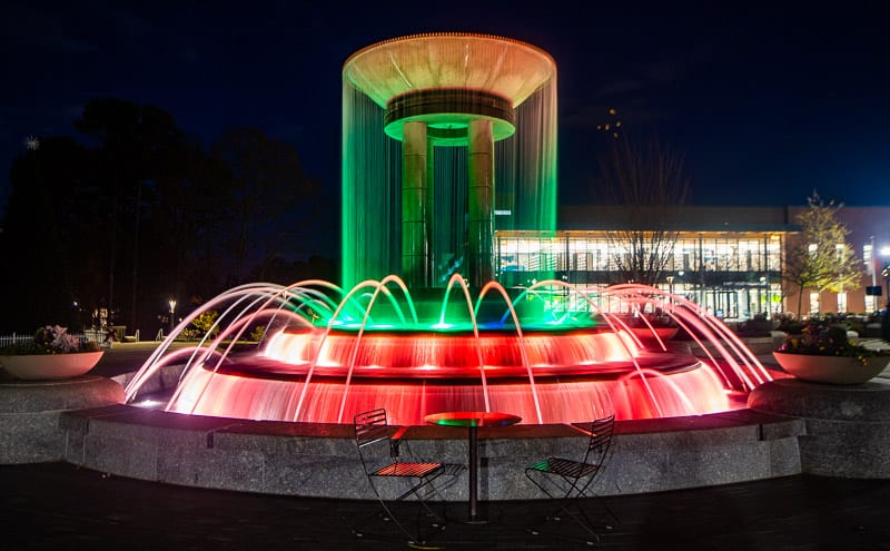 A fountain with led lights
