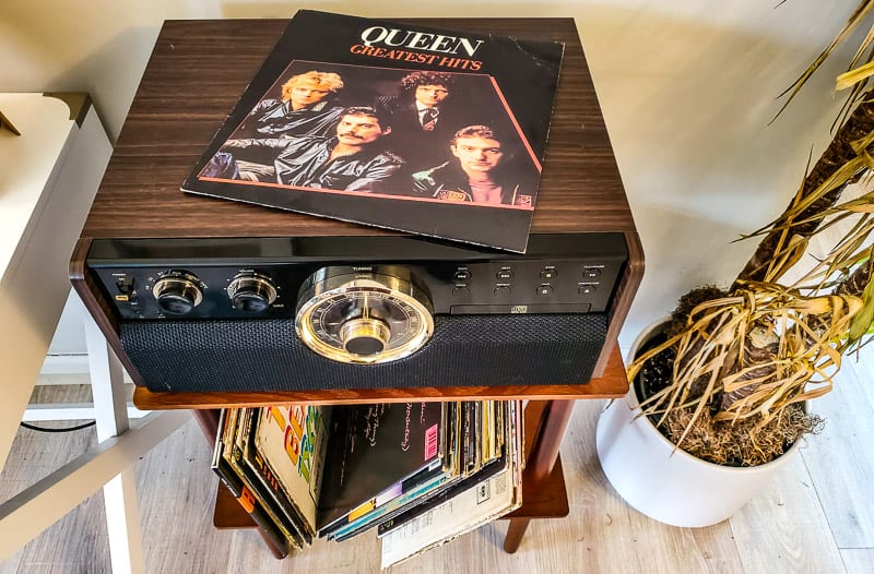 a vinyl on top of a record player