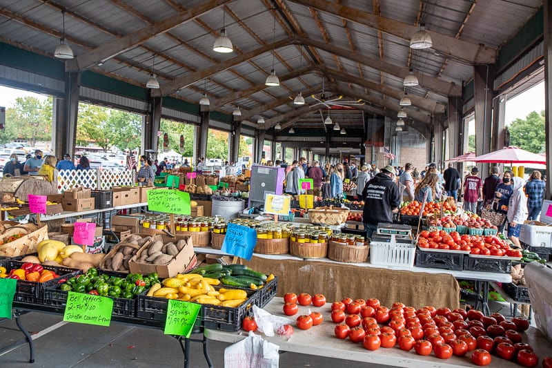 fruit and vegetable stalls at the state farmers market raleigh