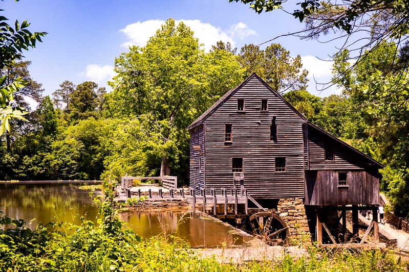 old mill on lake at Historic Yates Mill