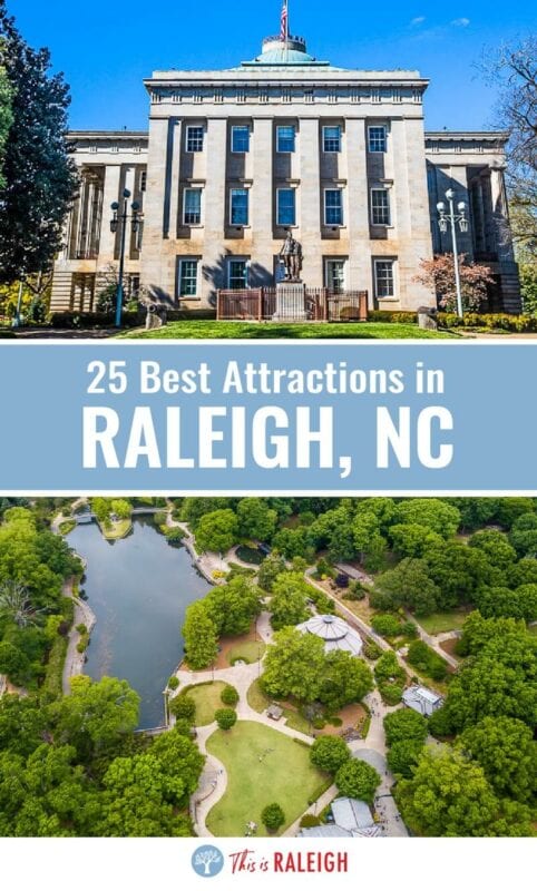 When you visit Raleigh, North Carolina, here is a list of the top 25 Raleigh attractions from museums to parks, family fun, events, trails, markets, gardens, food halls, and much more. Put these on your list of things to do in Raleigh NC.