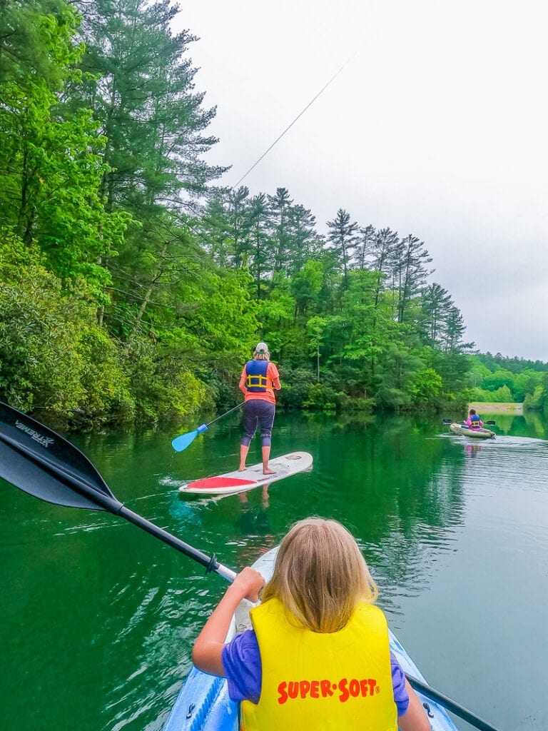 person stand up paddle boarding in a body of water
