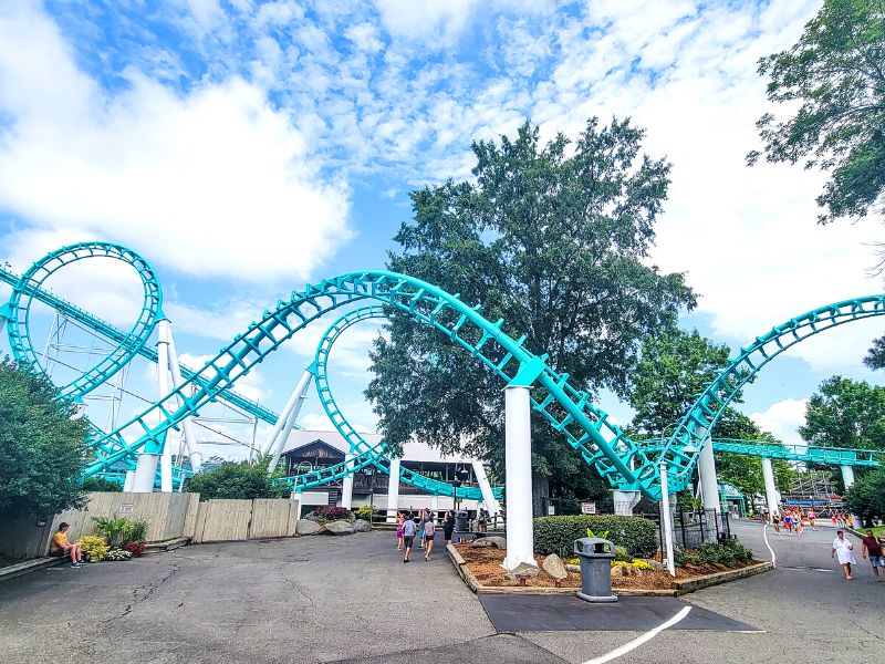 Roller coaster loops at Carowinds Amusement Park