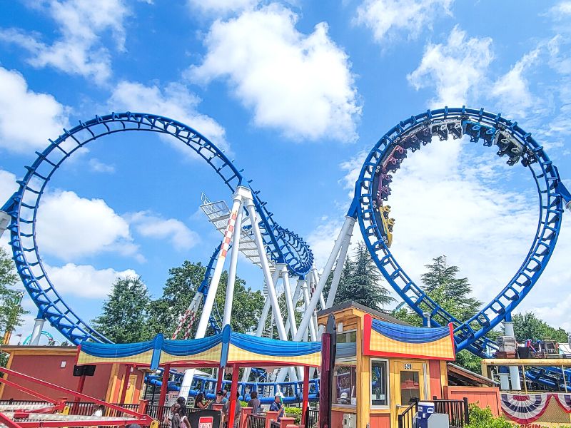 Roller coaster loops at Carowinds Amusement Park
