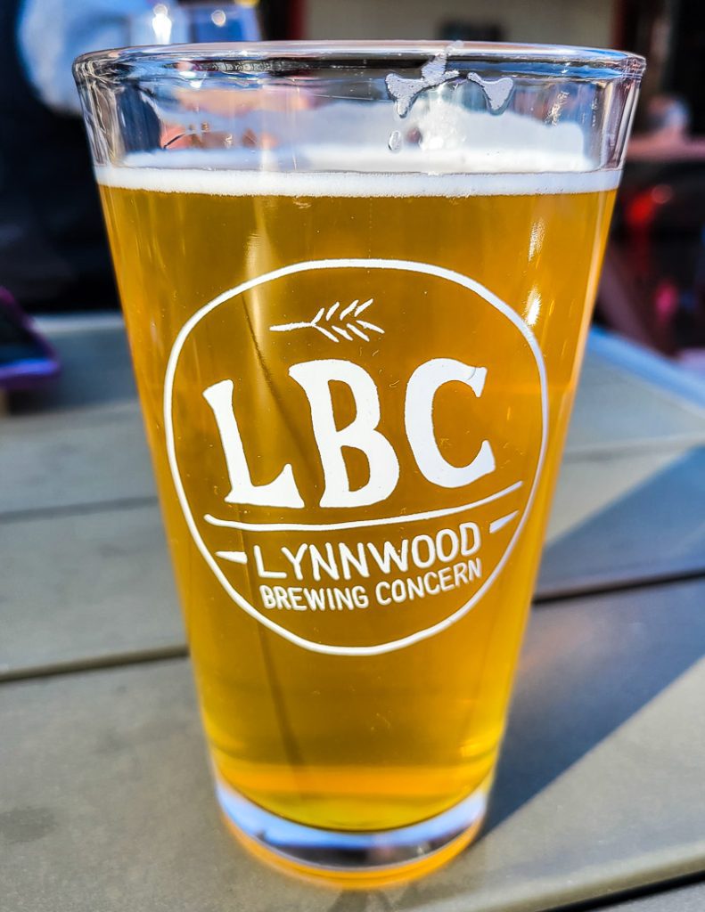 Beer in a glass at Lynwwod Brewing Concern, Raleigh