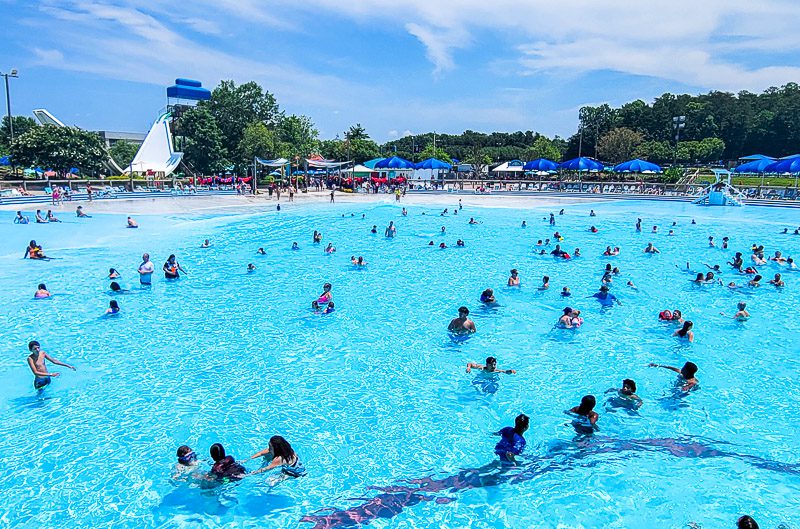 A group of people swimming in the water at Wet'nWild water park greensboro