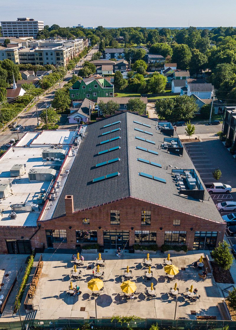 Aerial photo of a food hall