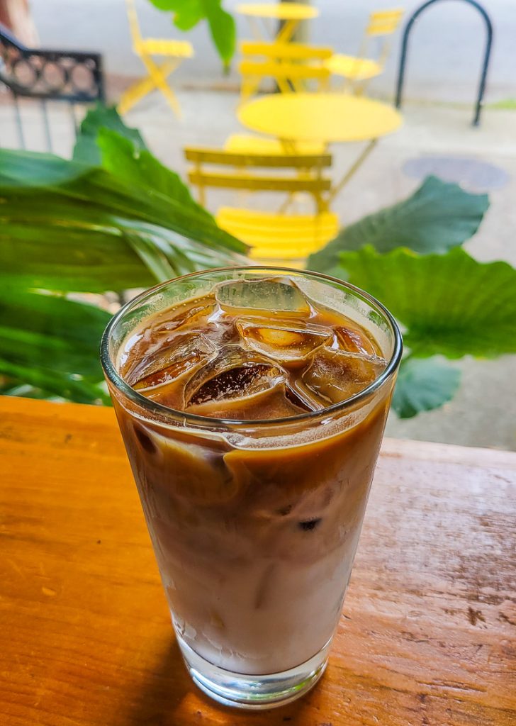 Iced coffee in a glass cup - Idle Hour Coffee Shop, Raleigh