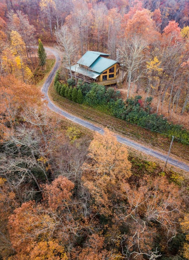 Cabin in the woods in the Fall near Bryson City