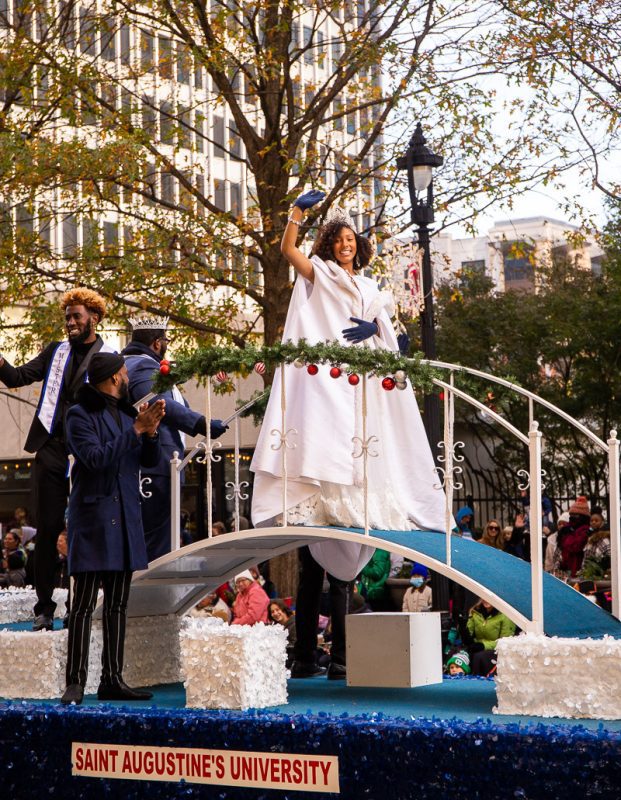 Lady and man on a float in a parade