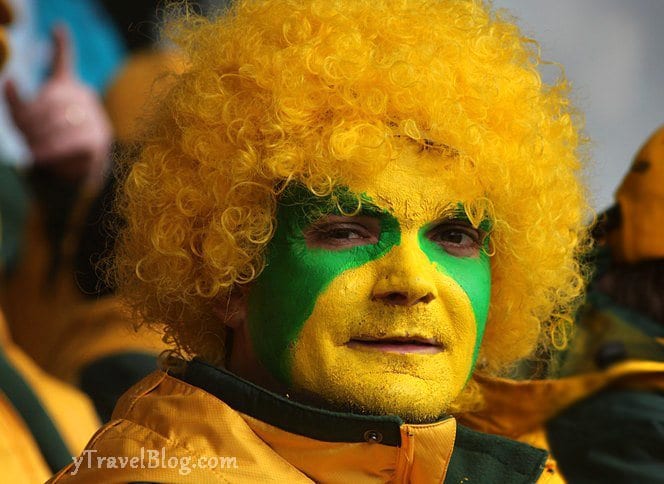 rugby fan painted in aussie colors