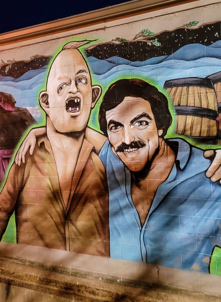 Mural of Tom Sellick and the guy from the Goonies