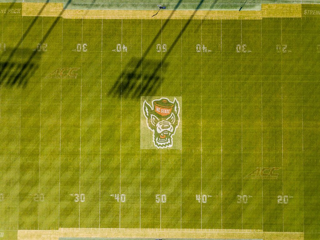 Grass field of a college football stadium