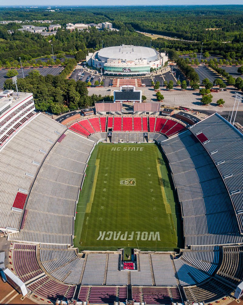 Aerial view of an empty football stadium