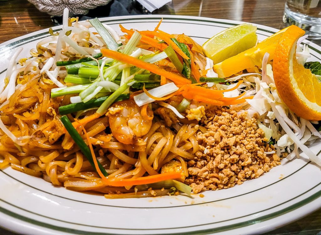 Pad Thai noodles on a plate