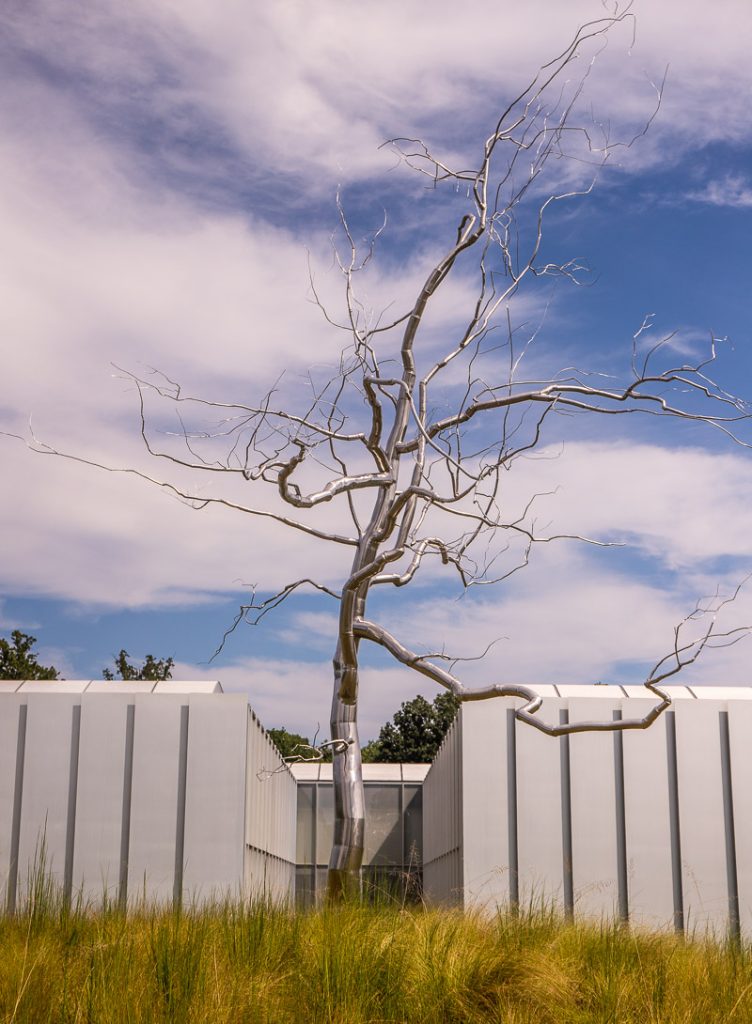 An art sculpture of a metal tree