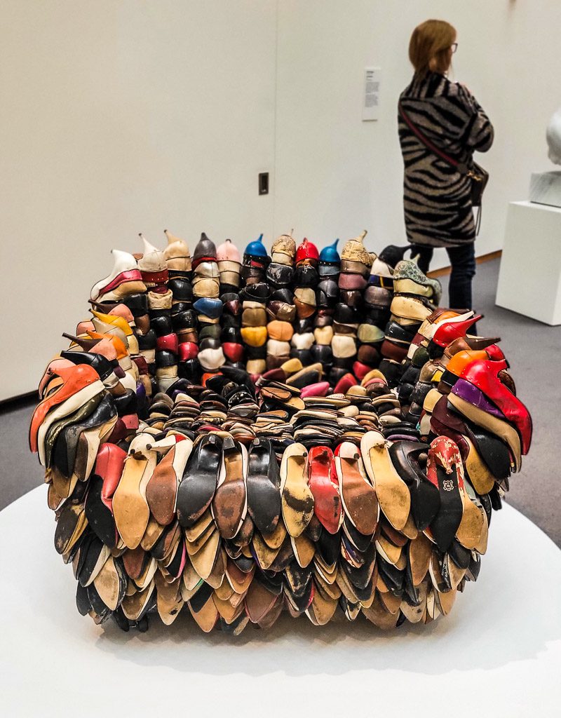 Chair made out of shoes for an art sculpture