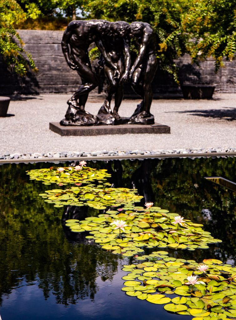 Sculpture overlooking a pond