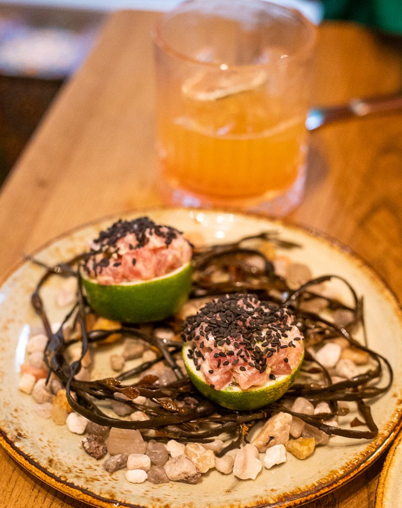Plate of limes with tuna inside