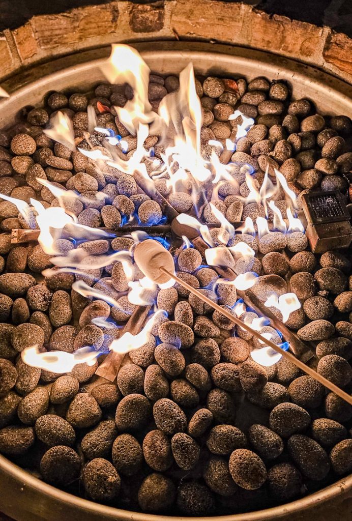 Cooking a marshmallow over a fire pit