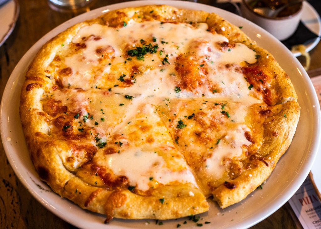 Cheese pizza on a plate