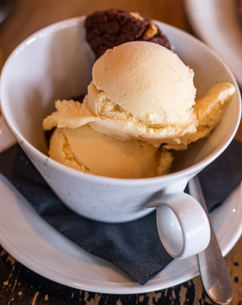 Ice cream dessert in a glass mug