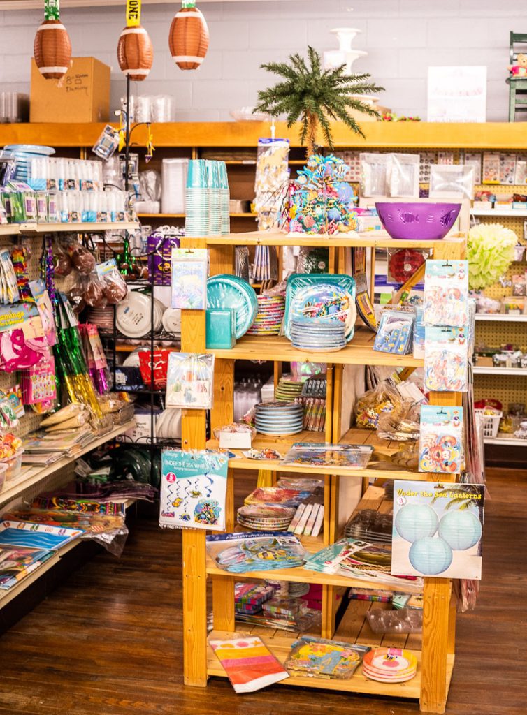 Paper goods on display in a store