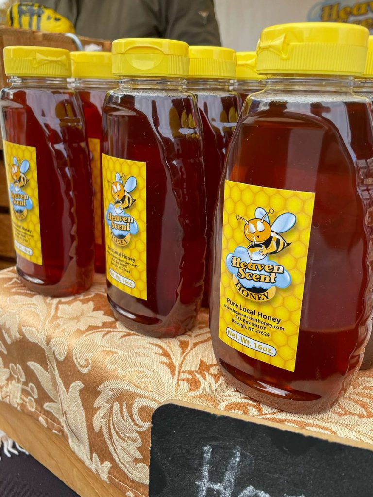 Honey on display at a market
