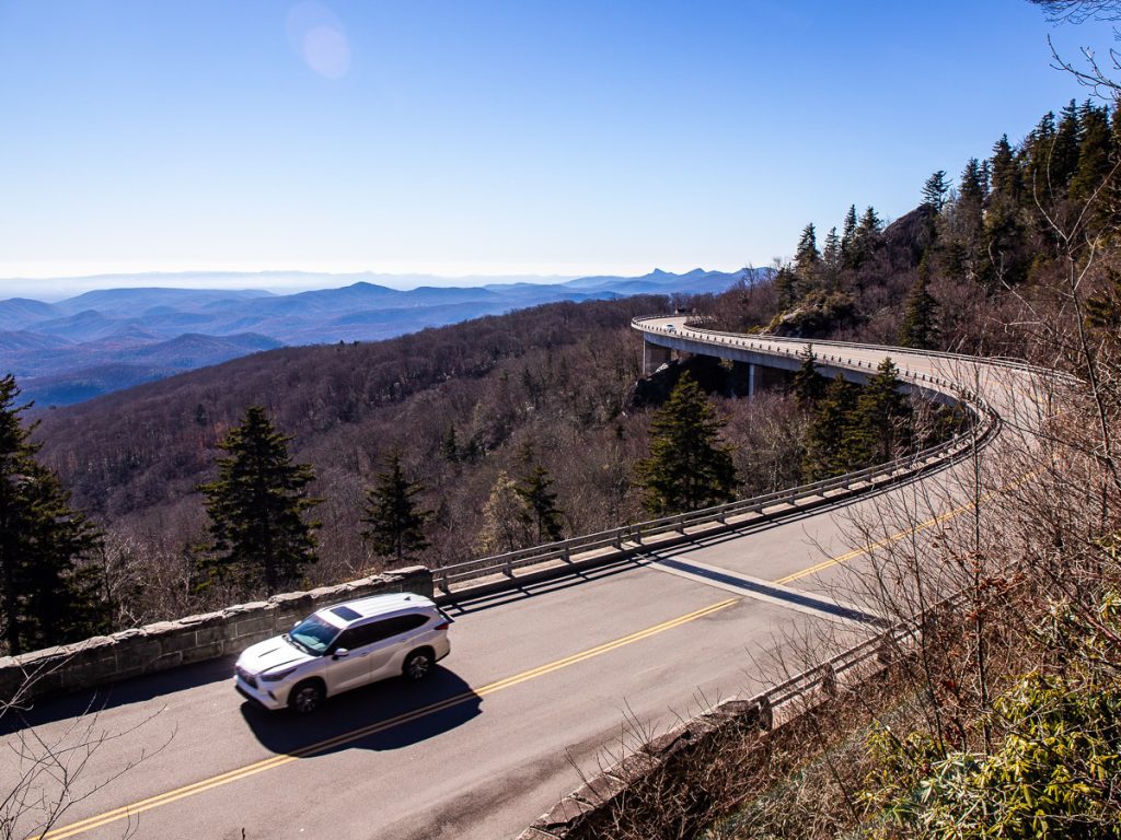 Car driving a mountain road