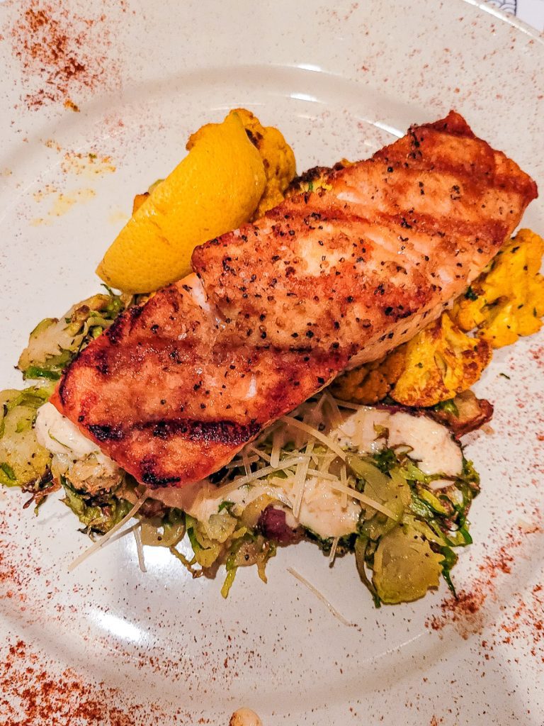 Salmon and vegetables on a plate