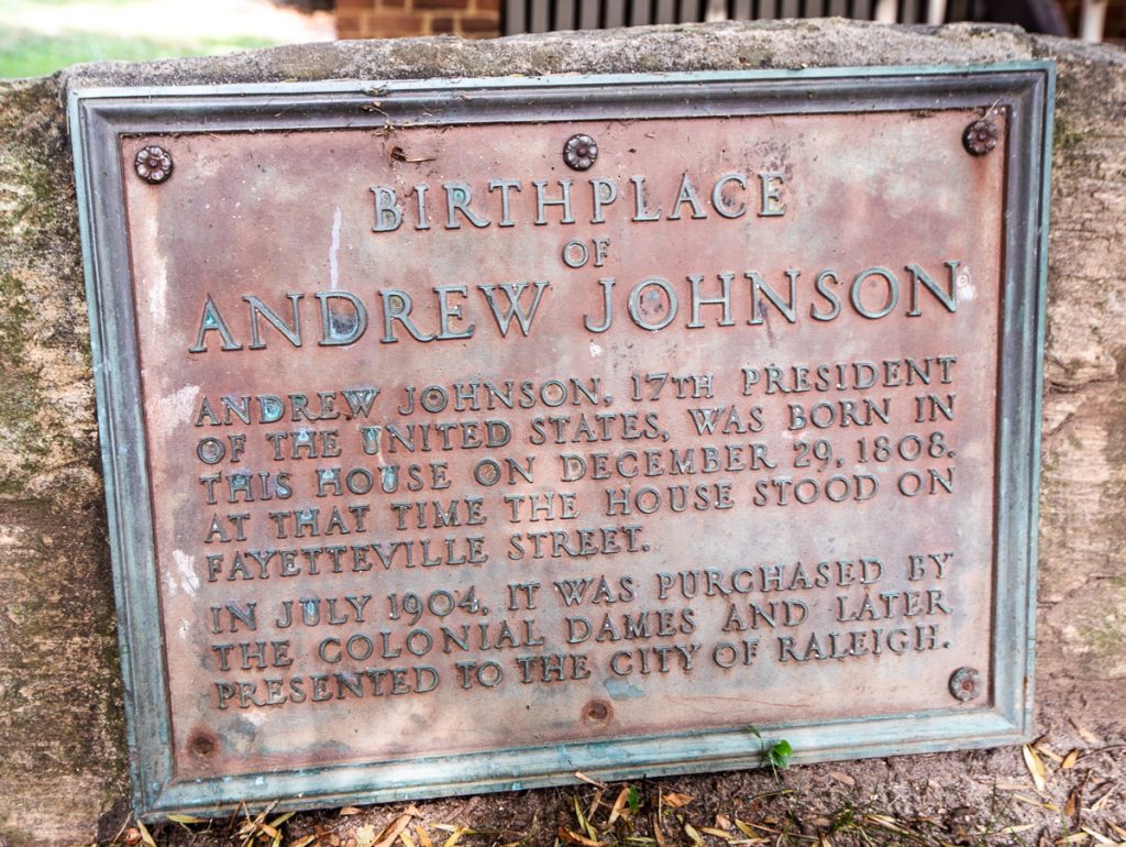 Plaque on a rock mentioning the birthplace of Andrew Johnson